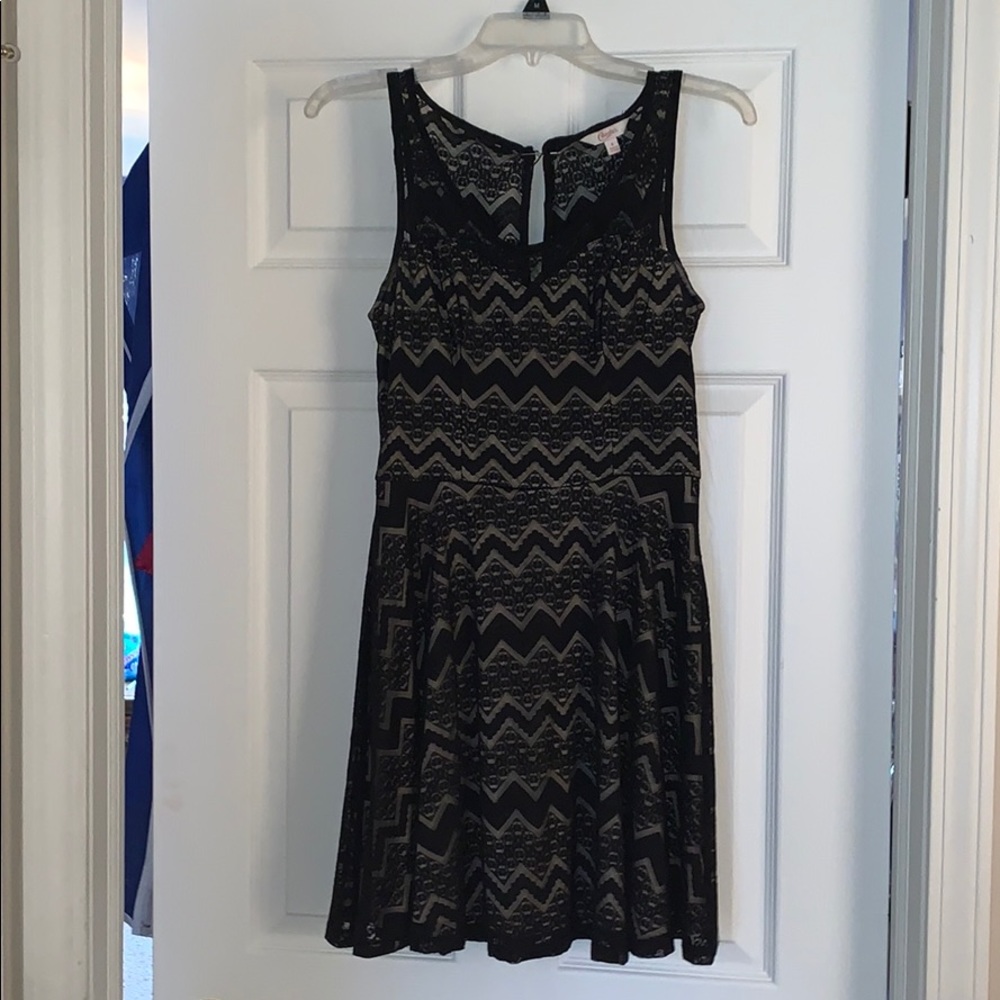 Black lace with nude underlay skater style dress-S